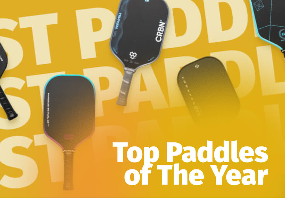 Several sports paddles, including Adidas, DOUBLE BLACK, and TRUFOAM. Text overlay reads: Top Paddles of The Year.